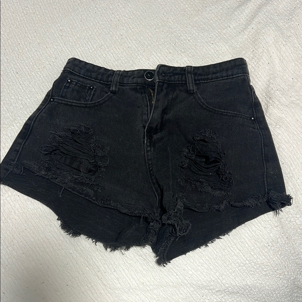 SHEIN Black Jean Shorts Distressed High-Waisted